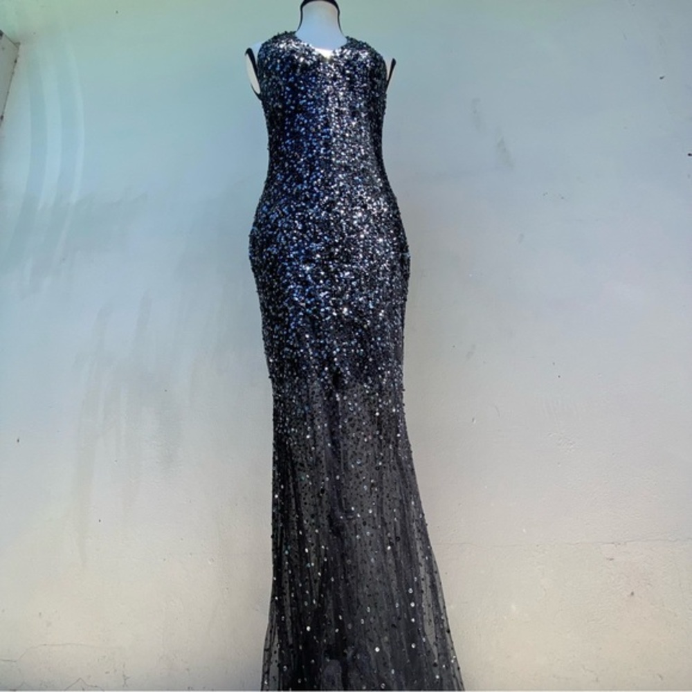 Y2K Black Cascading Sequin Mesh Maxi Dress Size 6